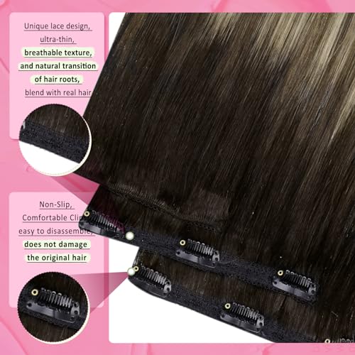 YoungSee Clip in Human Hair Extensions Brown 20 inch 120g Clip in Hair Extensions Chocolate Brown with Ash Blonde Balayage Human Hair Extensions Clips in Reusable 7 Separate Pieces Add Length - Image 3