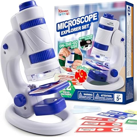 Klever Kits Microscope Explorer Set for Kids, 2 in 1 Science Experiment Toy with Portable Microscope and 12 Specimen Slides, 60X-180X, Educational Toys for Kids Aged 5+ Cover