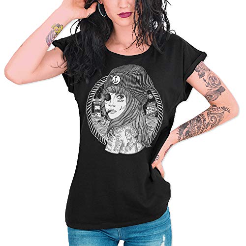 Preisvergleich Produktbild VIENTO Beauty Captain Damen T-Shirt (Schwarz, M)