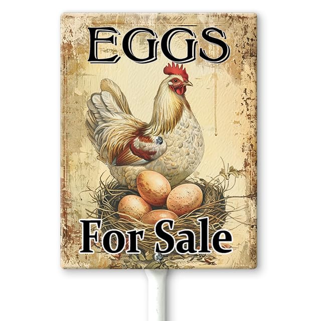 Horienteeon Farm Fresh Eggs For Sale Yard Sign with Stakes 11.5×15cm, Sturdy Aluminum Yard Signs Rust Free, Fresh Chicken Eggs For Sale Yard Sign, Egg Sign With Stakes