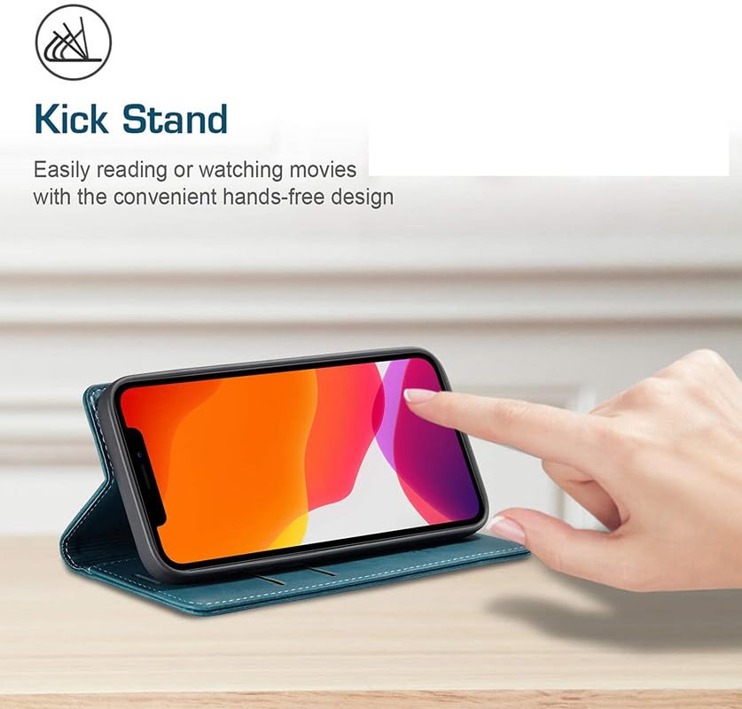 Image of Perkie Velvet Soft Faux Leather Wallet Flip Case Kick Stand Magnetic Closure Flip Cover for iPhone 15 (Blue)