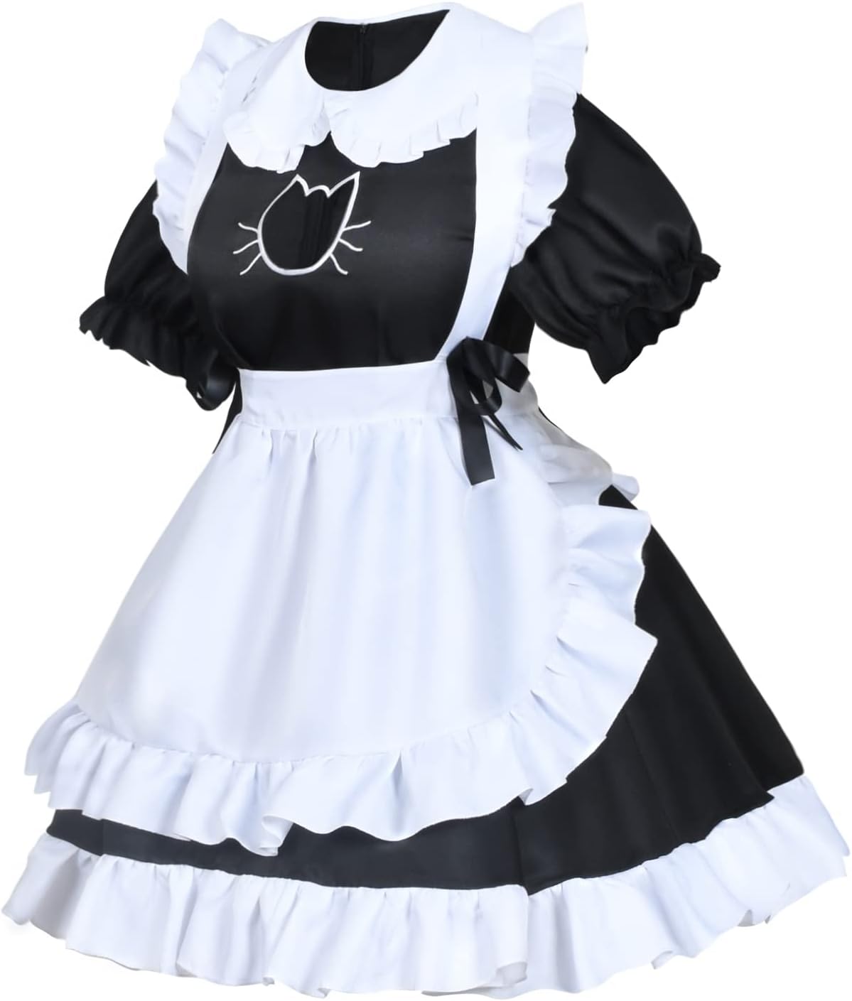 Anime French Cat Maid Apron Fancy Dress Cosplay Costume Headwear Gloves Socks Set(Black M) - Image 3