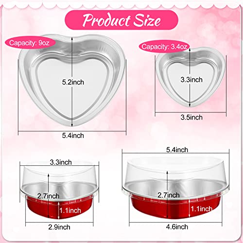 30 Pcs Valentine's Day Heart Shaped Cake Pans With Lid Aluminum Foil Mini Heart Shaped Cupcake Cup Flan Baking Cups Cupcake Liners Muffin Tins For Wedding Xmas Birthday Party, Red, 3.4 Oz, 9 Oz #TOP2