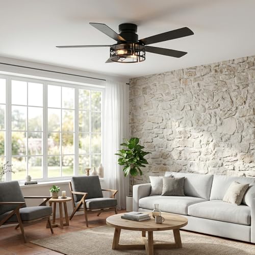 TCL 52" Black Caged Flush Mount Ceiling Fan with Light & Remote - image 7