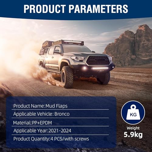 Image of Mud Flaps Splash Guards Compatible with Bronco 2 /4-Door Accessories 2021-2026 No Punching Required Mudguards Accessories 4pcs (NOT for Sport)