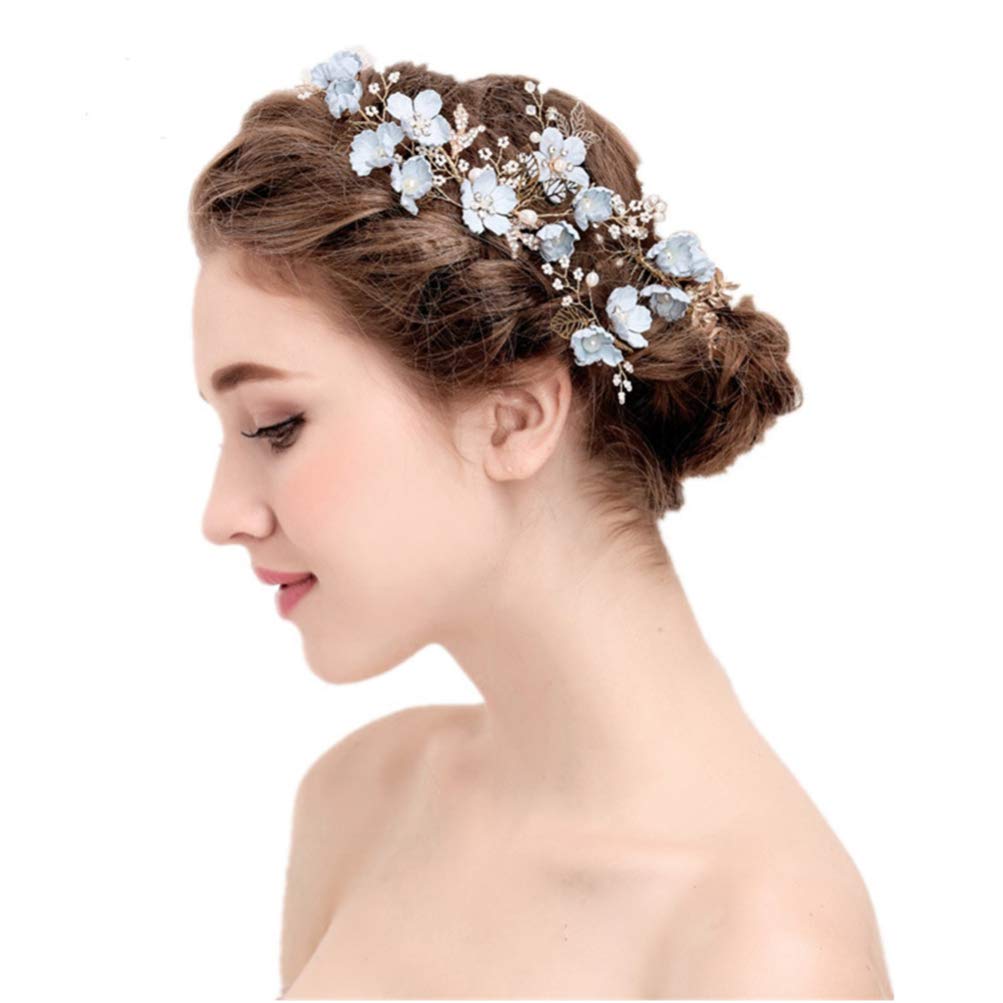 Bridal Hair Comb Wedding Hair Accessories for Women Blue Floral Fascinator Side Comb - Image 2