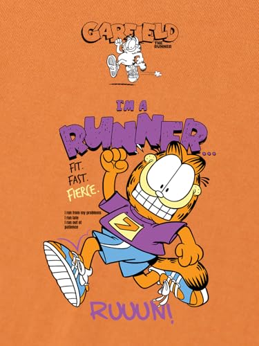 Image of Bewakoof X Official Garfield Merchandise Women's Selective Participation Graphic Printed 100% Cotton T-Shirt - Boyfriend Fit, Round Neck, Half Sleeves, Loose Fit