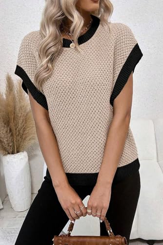 Chic Light French Beige Sweater with Batwing Sleeves and Contrast Trim4