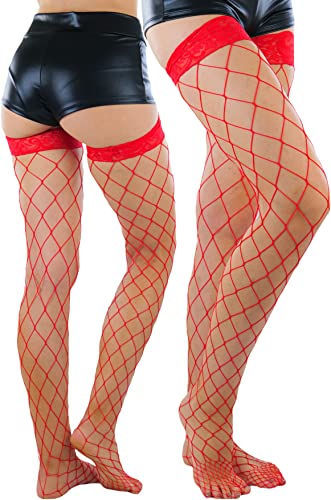 Image of ToBeInStyle Women's Vibrant Large Net Fishnet Thigh High Elastic Nylon Novelty Stockings