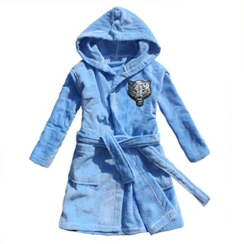 2018 New boy Bathrobe 100% Cotton Wolf Embroidery Children's Bathrobe Blue Towel Cloth Robe Children's Nightgown (125, Blue)