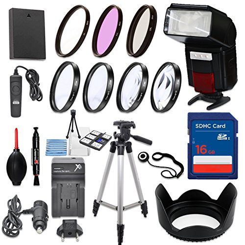 58mm 13 Piece Accessory Kit for Canon EOS Rebel T6, T5, T3, 1300D, 1200D, 1100D DSLRs with Replaceable LP-E10 Battery, Automatic LED Flash, 16GB SD Memory, HD Filters, Tripod, Travel Charger & More