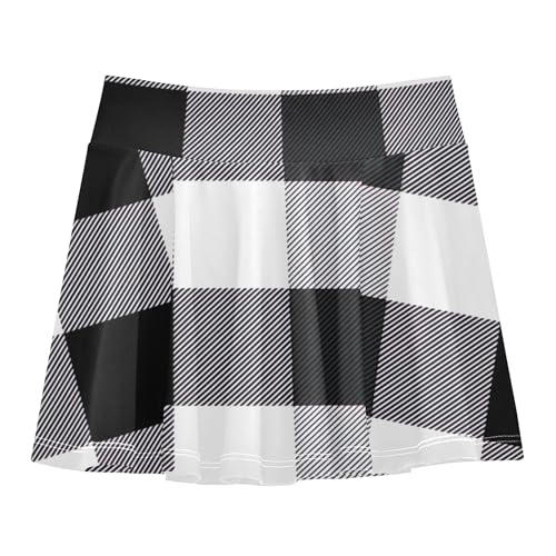 Black White Buffalo Plaid Athletic Shorts Girls Skorts Tennis Skirts Toddler Dance Golf Flowy Skort 3t