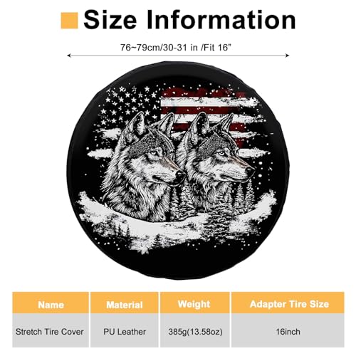 Image of Spare Tire Cover for RV Trailer, PU Leather Tire Cover Waterproof Sun Protection with USA Flag & Wolf Design, Fit for Trailers, RV, SUV, Off-Road Vehicle, Camper, and Trucks (16 inch)