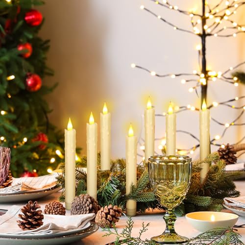 Image of Baquler 24 Pcs 7.5 inch Ivory Flameless Taper Candle LED Stick Battery Operated | Candle Sticks Bulk, No Battery, Flickering LED Candlestick, Window Wedding Halloween Christmas Decor, Plastic