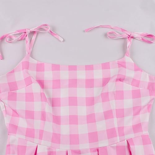 Miniatura 3 de Vestidos de los años 50 para mujer, vestido de cuadros rosa vintage sin mangas, vestidos Rockabilly a cuadros de los años 50