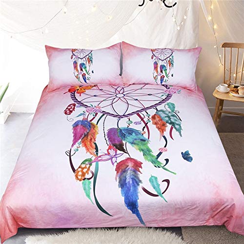 Parure de lit 3 pièces attrape-rêves housse de couette microfibre rose doux - 2