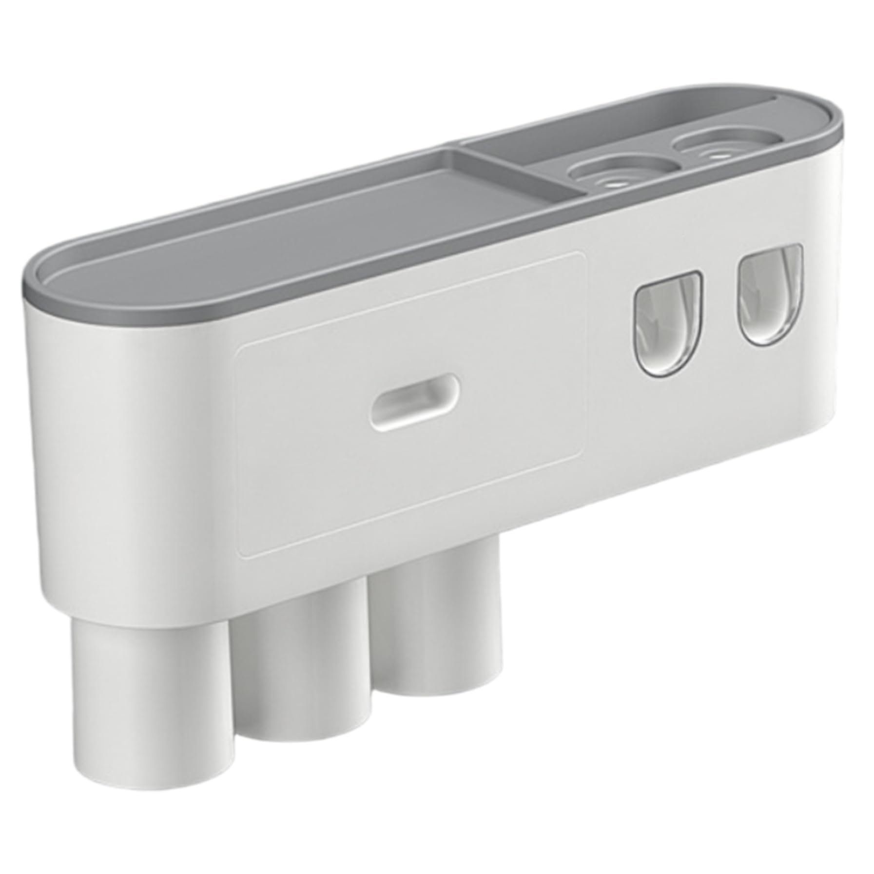 Porta spazzolini da parete, organizer da bagno da 3 tazze, con 6 scomparti, cassetto, installazione senza trapano, grigio