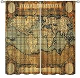 DDCBNS Vintage World Map Curtains,Retro Mid Century Nostalgic Style Old World Map Print Curtains for Bedroom Living Room Kitchen Café Window Drapes 2 Panels Set,Total Size 42' x 45'
