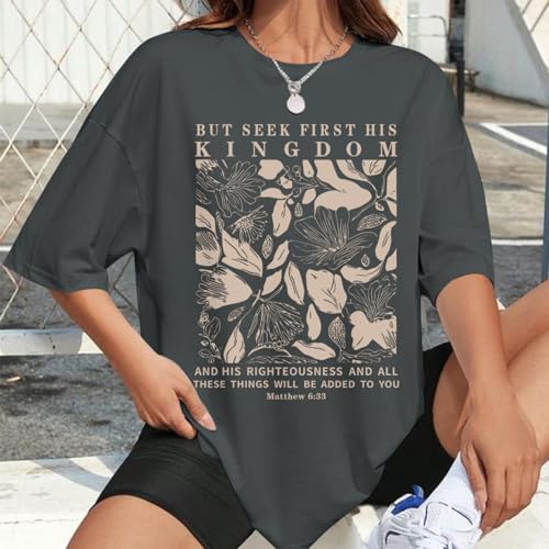 Oversized Christian Faith Shirts for Women Jesus Bible Verse Tshirts Wildflower Floral Boho Shirt Vintage Graphic Tee2
