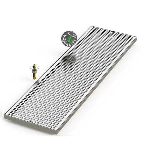 Surface Mount Drip Tray with Perforated Screen and Center Drain - 36" x 10" - Brushed Stainless Steel