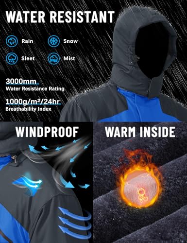 Image of TACVASEN Men's Winter Skiing Jackets Water Resistant Fleece Coats Insulated Thermal Snowboard Jacket Parka Raincoat with Hood