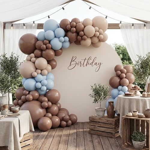 Image of RUBFAC 135pcs Brown Balloons, Boho Coffee Latex Balloon Different Sizes 18 12 10 5 Inch for Garland Arch Wedding Baby Shower Jungle Safari Fall Birthday Bear Themed Party Decorations