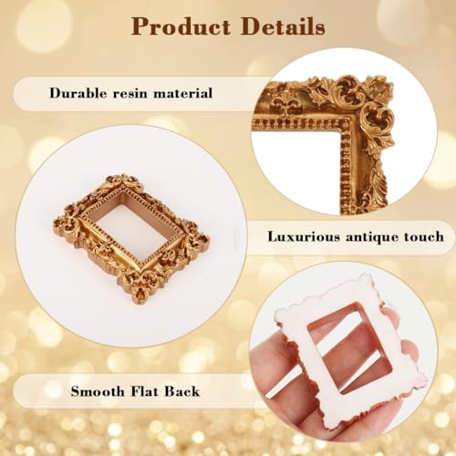Image of HASTHIP10PCS Mini Resin Photo Frames Set Vintage Gold Baroque Floral Embossed Frames for DIY Crafts, Scrapbooking, Wall Decor & Small Photo Display