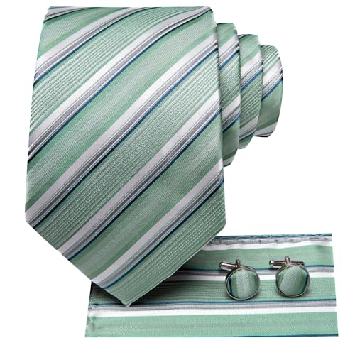Image of Hi-Tie Men Ties Sets Silk Stripe Paisley Necktie Pocket Square Cufflinks for Business Wedding