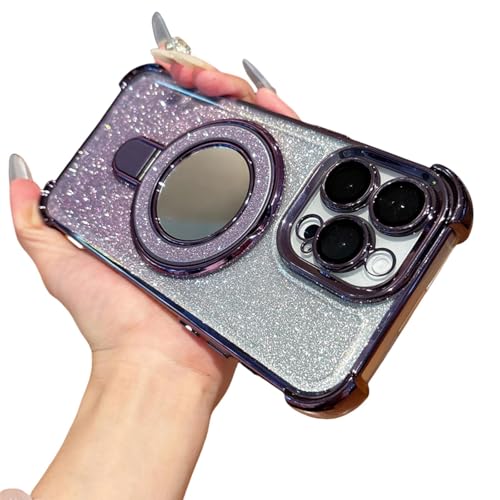 Coque protection magnétique iPhone 15 support miroir scintillant violet