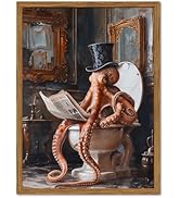 Framed Funny Bathroom Wall Art, Vintage Octopus Reading Newspaper on Toilet Pictures Wall Decor, ...