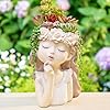 Cute succulent plant pot with drainage hole large girl face planter pot big resin lady head planter 11 inch tall flower vases for indoor and outdoor plants fairy garden gift for plants lover  urban country home decor