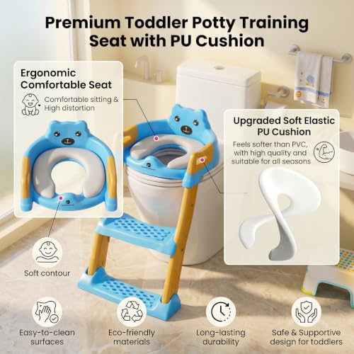 Image of StarAndDaisy Potty Training Seat - Potty Seat for Kids 1-5 Years /Ladder Baby Potty Seat /Chair with Comfortable Soft Cushion, Anti-Skid Legs, Handles & Splash Guard