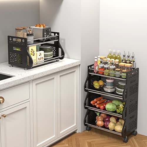 Rolling Storage Cart With Wheels, Coorack Kitchen Storage Carts Utility Cart With Handle, Fruit Vegatable Storage Cart Rack Bin For Kitchen Bathroom (4 Tier) #TOP1