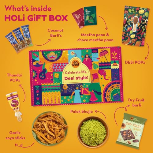 Image of GO DESi Gift Hamper, Permium Gourmet Gift Box with Desi Popz, Thandai Popz, Sweets and Snacks, Gifts For Family and Friends, Festival Gifting