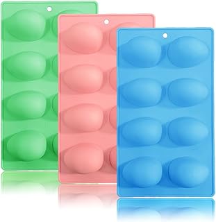 3 Pack 3D Easter Egg Silicone Molds, 8 Cavity Egg Shape Non-stick Baking Molds Tray DIY Baking Tool for Easter Chocolate Cake Dessert Muffin Mousse Pastry Handmade Soap Crayons