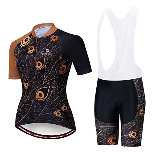Vêtements Cyclisme Femme Tenue Cycliste Manche Courte Maillot Velo VTT Été,Ensemble Jersey Shirt et Cuissard à Bretelle avec 19D Coussin Gel,Combinaisons Cycling Route Respirant Séchage Rapide(11,L)