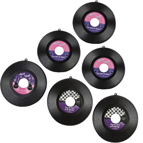 Plastic Hanging Records - Set of 6-9 inch Diameter - Wall and Party Decor