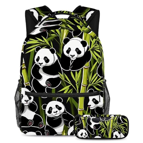Ensemble 2 pièces cartable panda avec sac à dos grande capacité et trousse