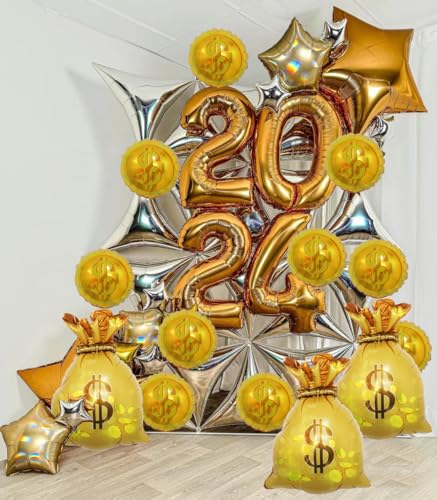 Wallet Balloons Gold Coin Balloons Ideal Decor for Gold Rush Themed Parties/New Year/Christmas/Halloween//Birthday /Wedding/Anniversaries/retro parties/college entrance/graduation parties13pcs - Image 7