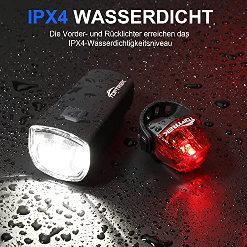 toptrek Fahrradlicht, USB Aufladbar Fahrrad licht mit Typ-C, StVZO Zugelassen Fahrradlampe,...