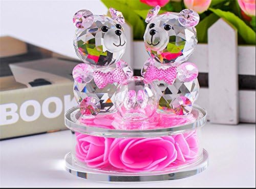 Rose Flower Crystal Glass Animals Bear Figurines Ornaments Christmas Home Car Decoration Perfume Bottle Feng Shui Term Gift (red)