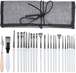 HERCHR 24Pcs Paint Brushes Set Nylon Wool Paintbrushes with Bag for Acrylic Watercolor Paint(Gray)