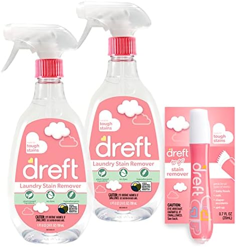 Stain Remover for Baby Clothes by Dreft, 24oz Pack of 2 Laundry Stain Remover Spray + Dreft To Go Instant Stain Remover Pen, Hypoallergenic, Great for Cloth Diapers