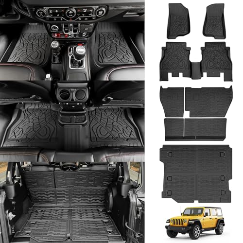 JTYZSM Cargo Mats for 2018-2025 Jeep Wrangler JL 4X4 Floor Liners with Trunk Mat Backrest Mat All Weather TPE Protector Rear Floor Trunk Liners for 18-25 Wrangler JL 4X4 4 Door Accessories