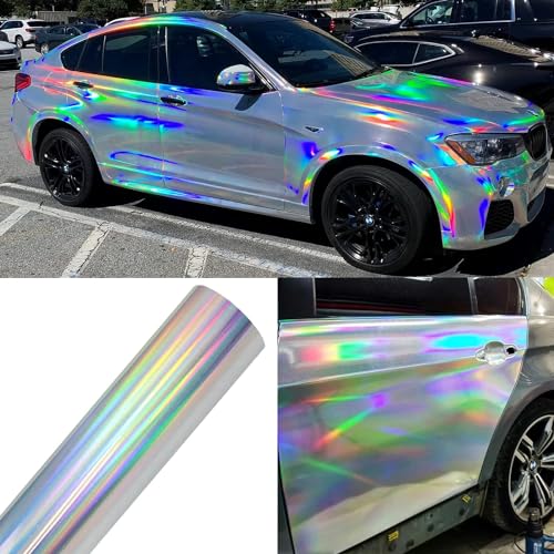 Image of WALLMATE Car Wrap Vinyl Car Sticker Air Release Bubble Free Rainbow Color Car Wrap Sticker (24x150 Inch, Rainbow Chrom)