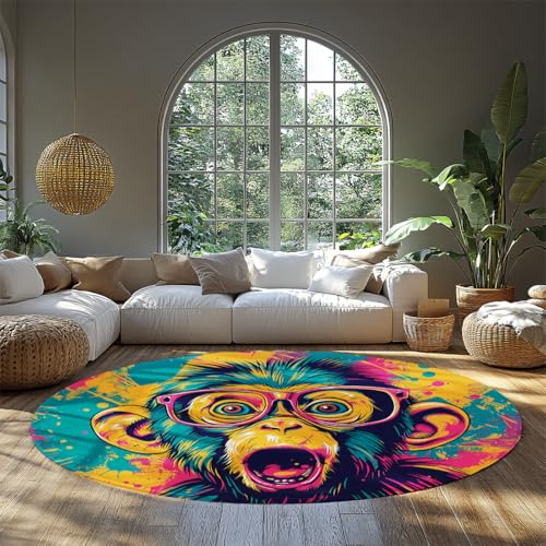 Tapis rond singe à lunettes 180cm lavable et antidérapant - 3