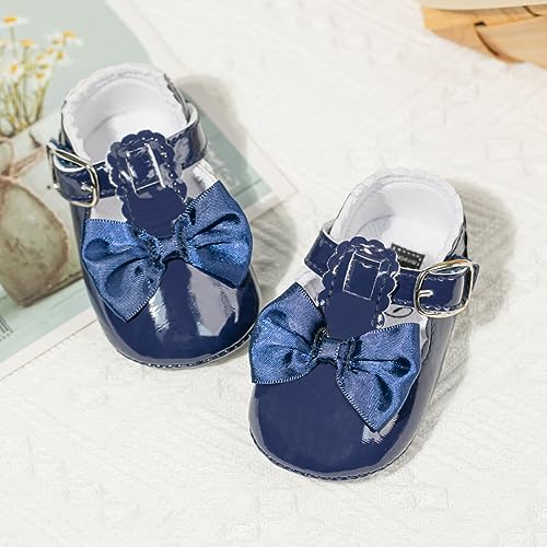 Meckior Infant Baby Girls Soft Sole Bowknot Princess Wedding Dress Mary Jane Flats Prewalker Newborn Light Baby Sneaker Shoes (A04/Blue, 6_Months) #TOP3