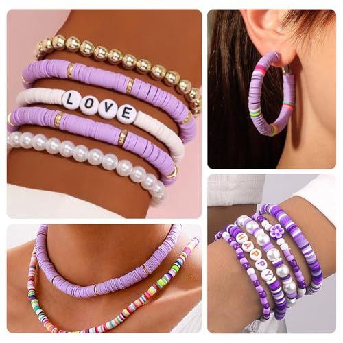 Miniatura 5 de Dotilili 3164 Piezas Morado Violeta Abalorios Para Hacer Pulseras, 6mm Arcilla Polimérica Cuentas Con Letras Para Collares, Kit De Fabricación De Joyas Cuentas Niña Para Diy Navidad Manualidad