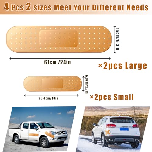 Image of 4Pcs Giant Band Car Aid Sticker Funny Bumper Stickers to Cover Crack, Damage, Scratch and Dent(Yellow, 2 Small and 2 Large), Big Bandage Car Decal Patch for Vehicle Body, Automotive Decor Accessories