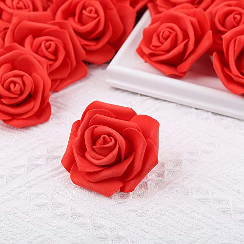 Ipopu 100 Pcs Artificial Flowers Roses Flower Heads Coral Red Foam Fake Roses For Diy Craft Wedding Centerpieces Arrangements Party Baby Shower Cake Decor Home Decorations (Red, Stemless) #TOP1